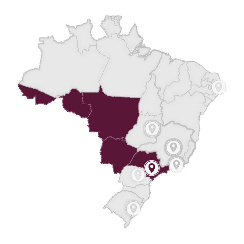 Mapa do Brasil com São Paulo, Mato Grosso do Sul, Mato Grosso, Rondônia e Acre destacados: circunscrição do Consulado da Itália em São Paulo